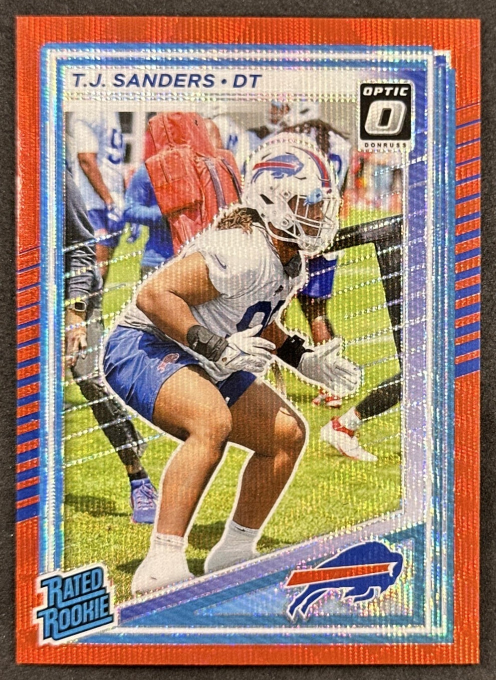 T.J. Sanders 2025 Panini Donruss Optic Rated Rookie Preview Red Wave Bills front sports trading card