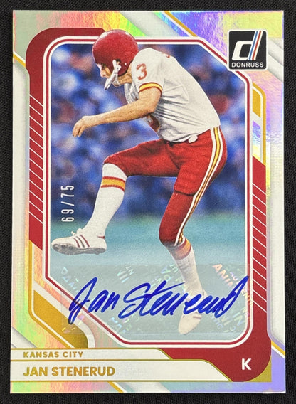 Jan Stenerud 2026 Panini Donruss Auto Holo /75 Chiefs sports trading card front