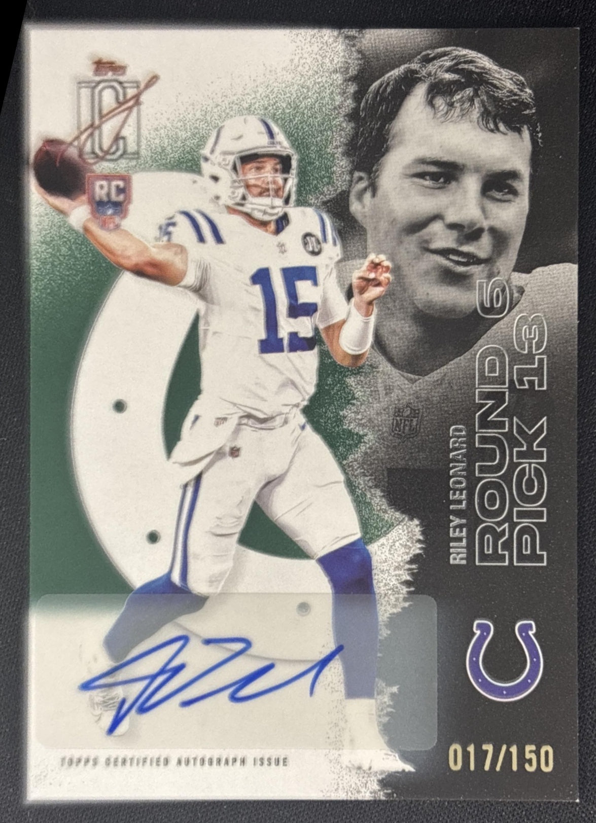 Riley Leonard 2025 Topps Signature Class Rookie Auto Green Foil /150 Colts Sports Trading Cards