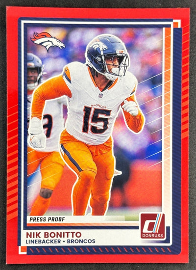 Nik Bonitto 2025 Panini Donruss Press Proof Red Broncos Default Title Sports Trading Cards