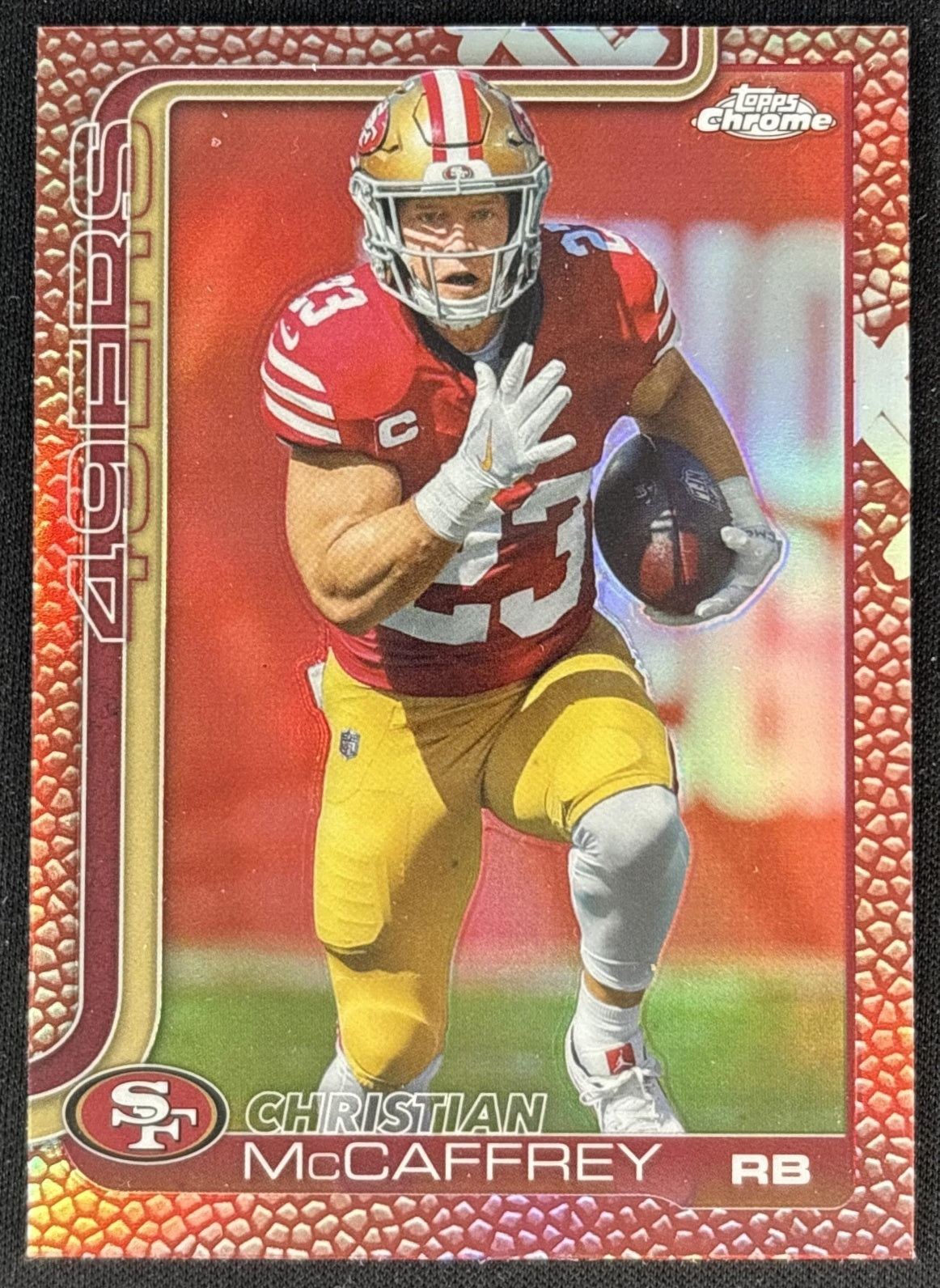 Christian McCaffrey 2025 Topps Chrome Football Leather Refractor 49ers