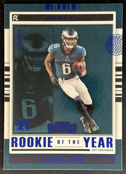 DeVonta Smith 2021 Panini Contenders Rookie of the Year Sapphire Eagles