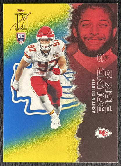 Ashton Gillotte 2025 Topps Signature Class Rookie Blue & Yellow Foil Chiefs - Front