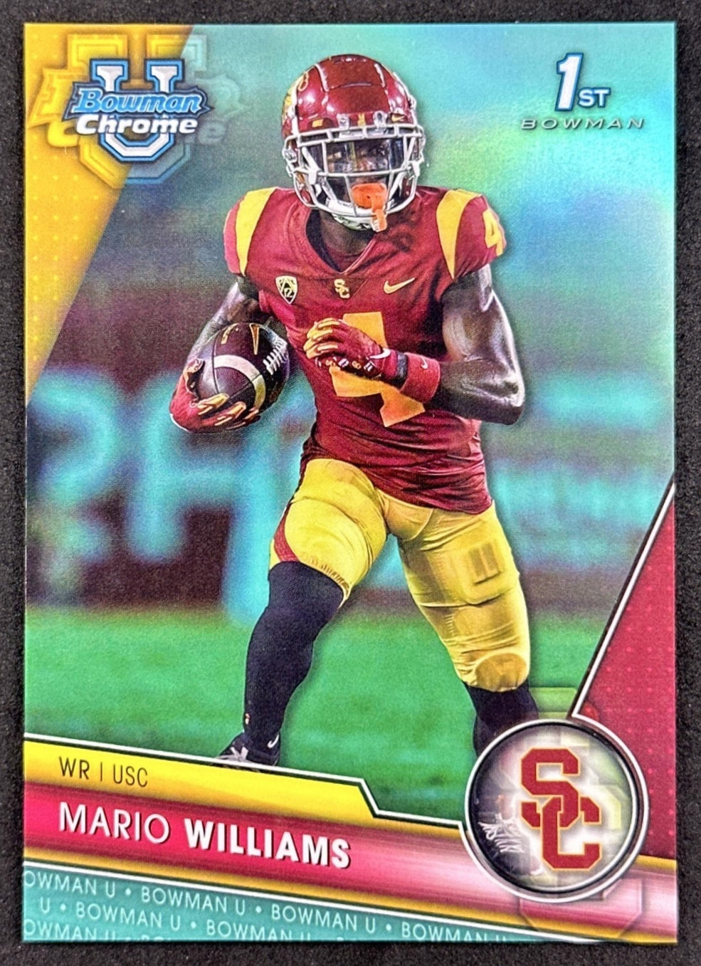 Mario Williams 2023 Bowman University Chrome Aqua Refractor /299 Trojans