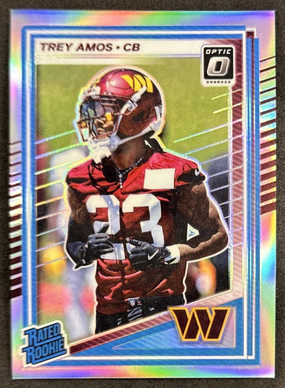 Trey Amos 2025 Panini Donruss Optic Rated Rookie Holo Prizm Commanders front
