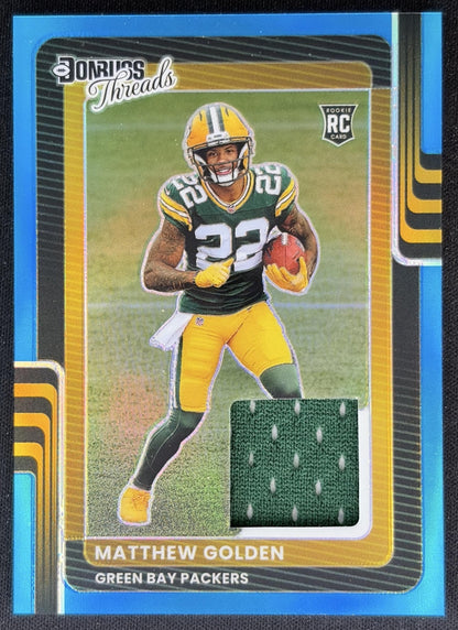 Matthew Golden 2025 Panini Donruss Optic Threads Neon Blue Prizm Packers Front