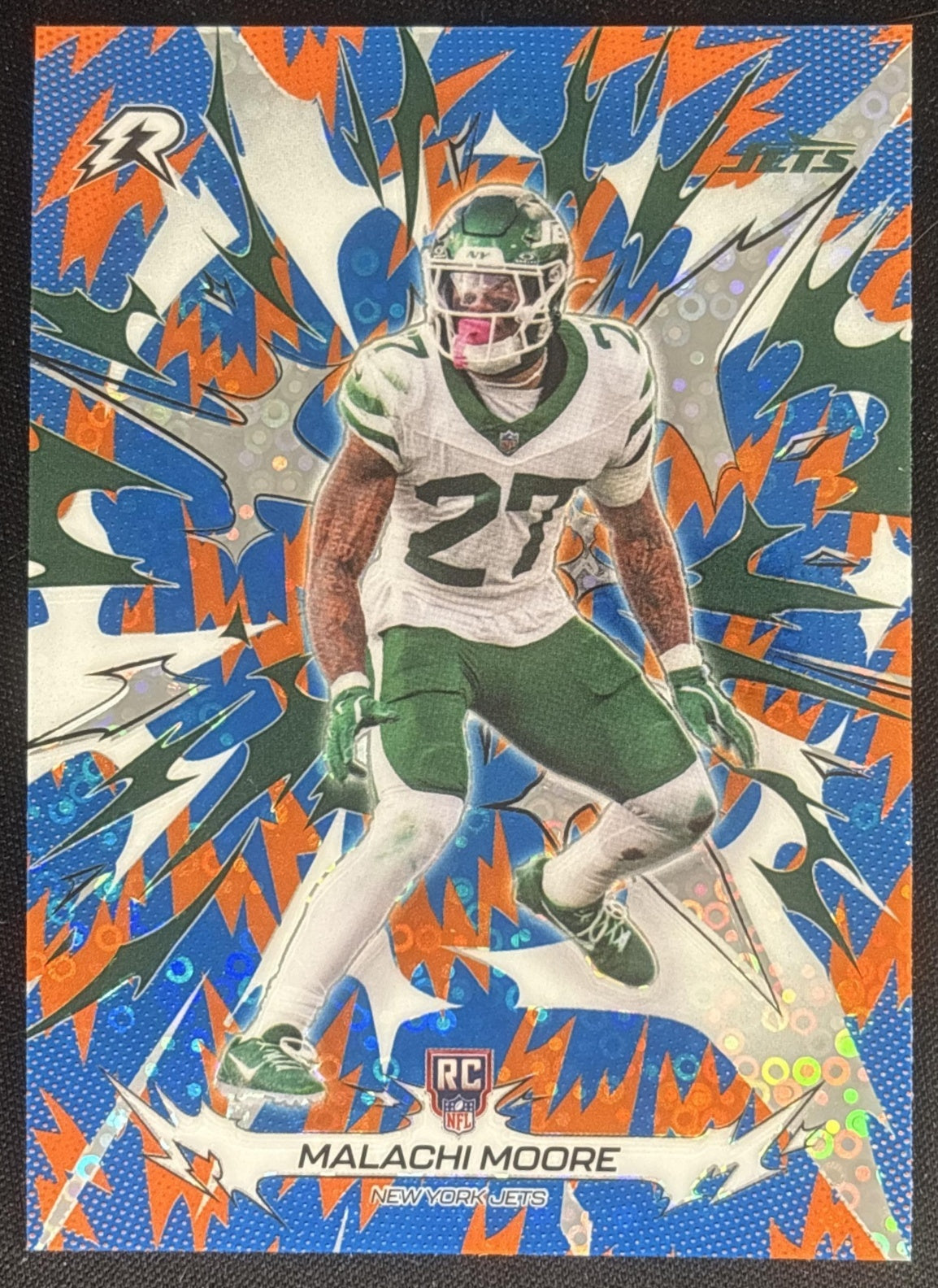 Malachi Moore 2025 Topps Resurgence Blue and Orange Spark Refractor Jets New York Jets Default Title Sports Trading Cards