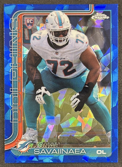 Jonah Savaiinaea 2025 Topps Chrome Sapphire Dolphins