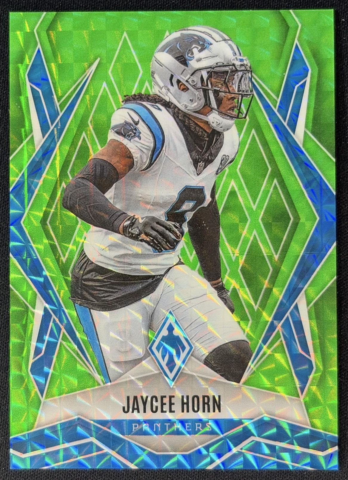 Jaycee Horn 2025 Panini Phoenix Lime Green Pyramids Prizm /285 Panthers front