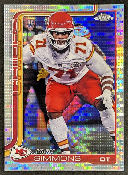 Josh Simmons 2025 Topps Chrome Rookie Pulsar Refractor Chiefs Sports Trading Cards