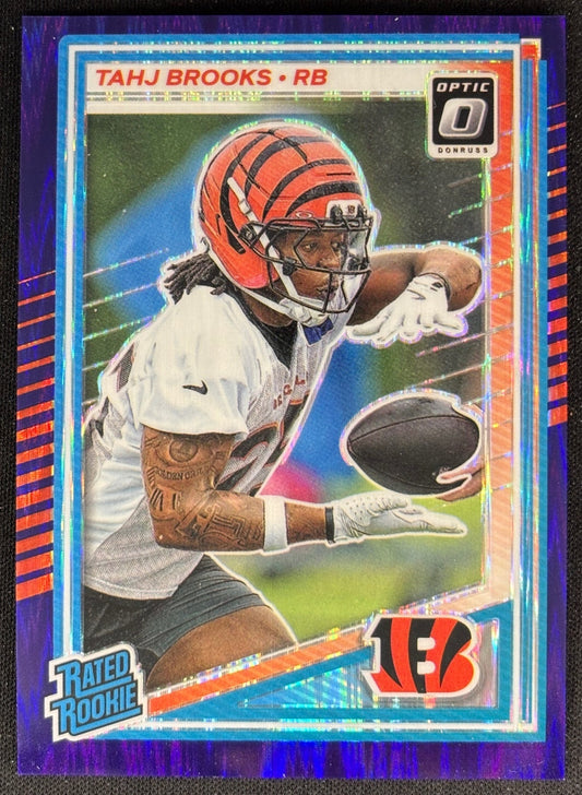 Tahj Brooks 2025 Panini Donruss Optic Rated Rookie Purple Shock Prizm Bengals