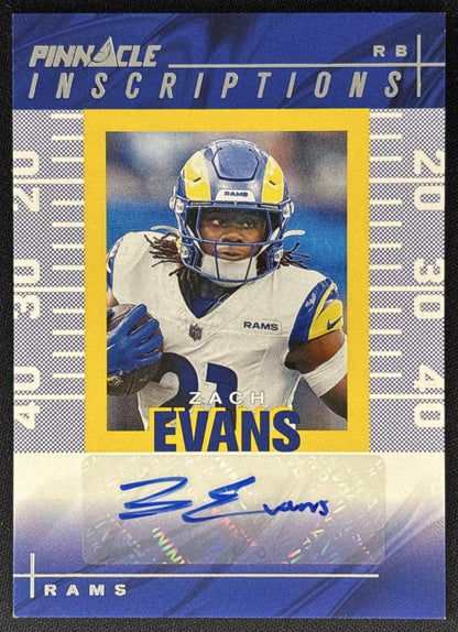 Zach Evans 2024 Panini Encore Pinnacle Inscriptions /99 Rams front