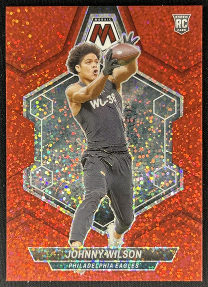 Johnny Wilson 2024 Panini Mosaic Red Sparkle Prizm Eagles front