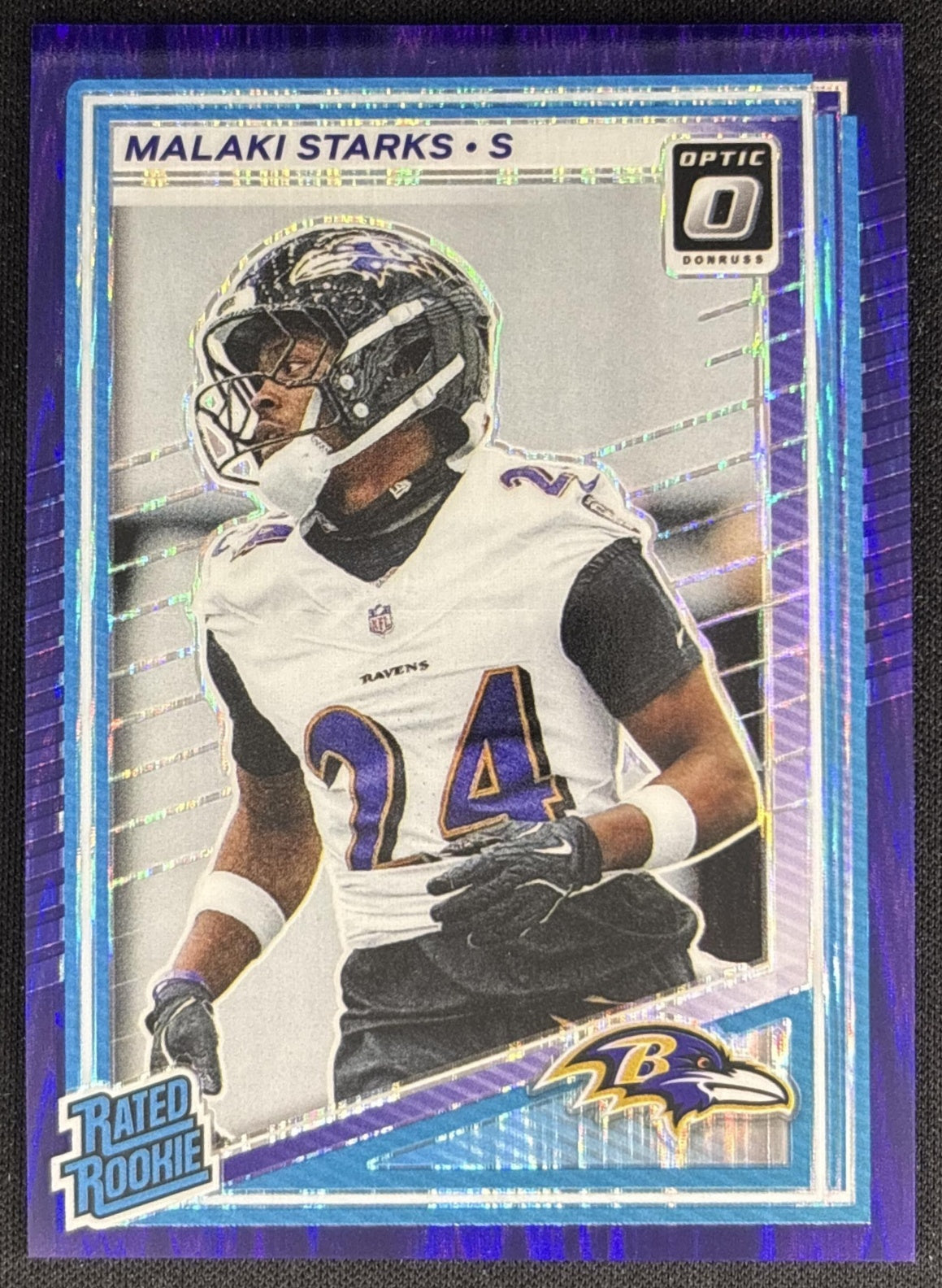 Malaki Starks 2025 Panini Donruss Optic Rated Rookie Purple Shock Prizm Ravens front