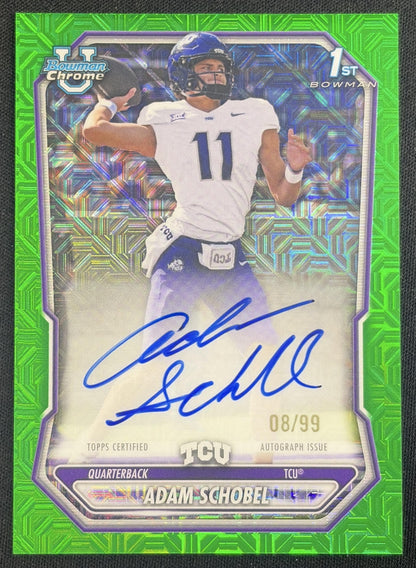 Adam Schobel 2026 Bowman Chrome Prospect Auto Green Mojo Refractor /99 Horned Frogs Sports Trading Card