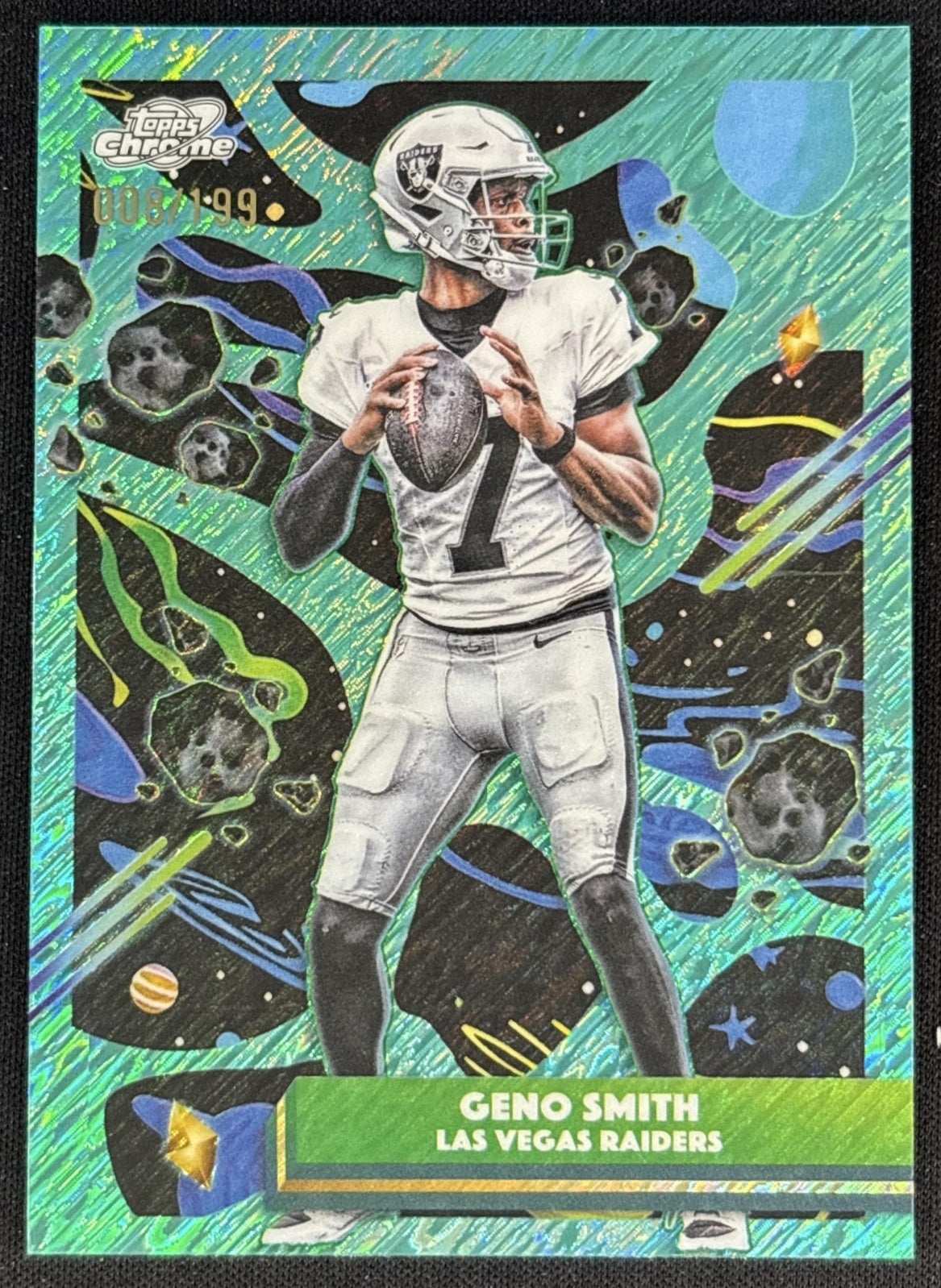 Geno Smith 2025 Topps Cosmic Chrome Aqua Equinox Refractor /199 Raiders Front