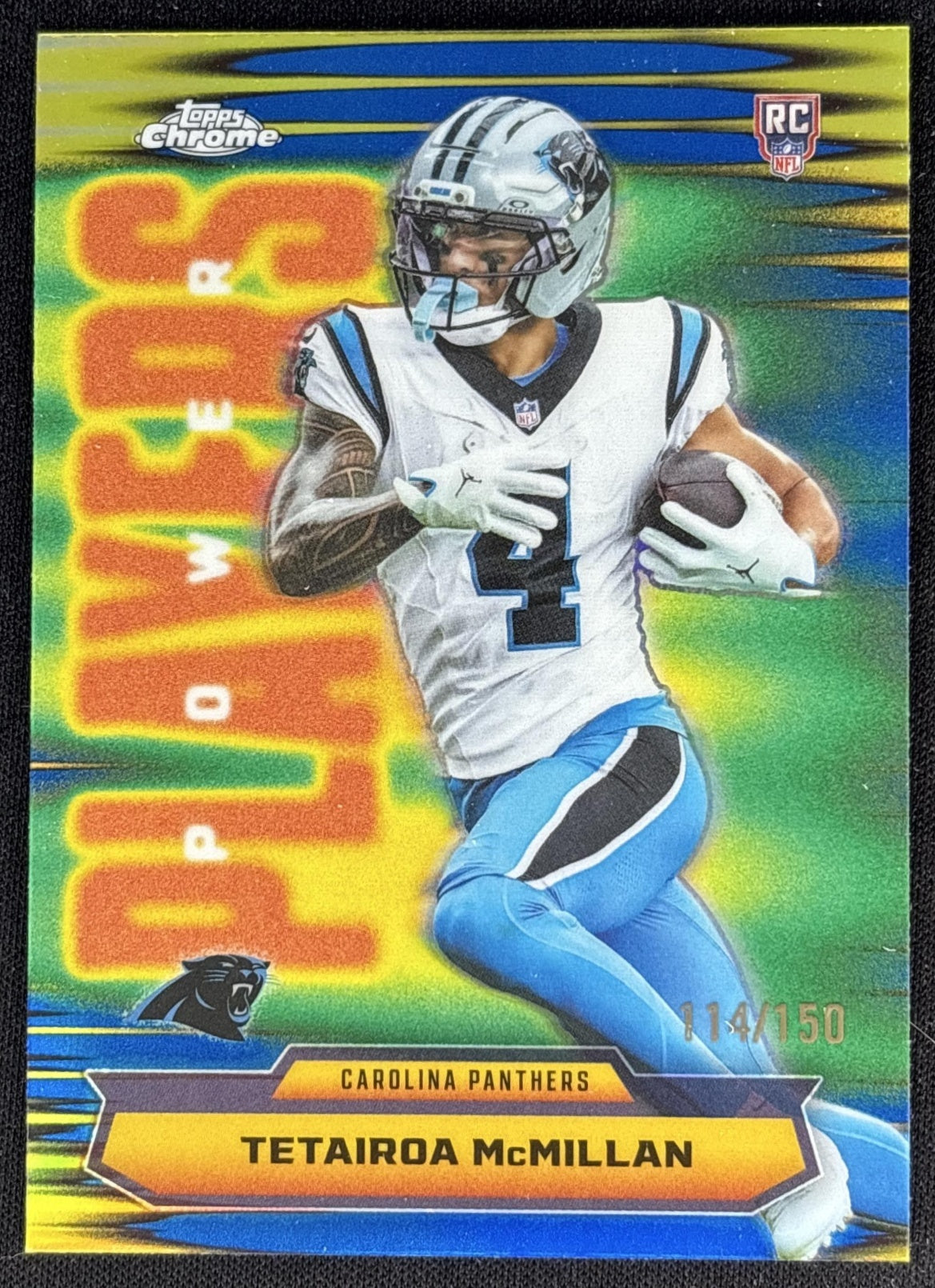 Tetairoa McMillan 2025 Topps Chrome Power Players Blue Refractor /150 Panthers