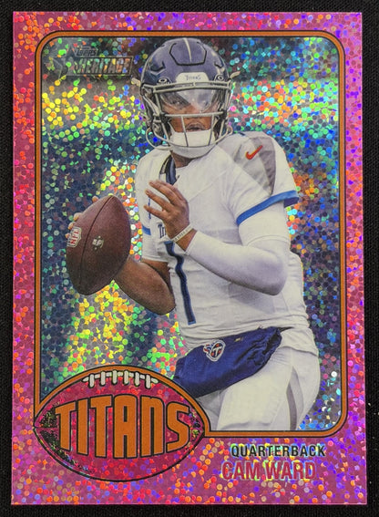 Cam Ward 2026 Topps Heritage Chrome Pink Sparkle Titans
