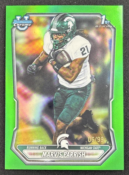 Marvis Parrish 2026 Bowman Chrome Prospects Green Reptilian Refractor /99 Spartans Sports Trading Card