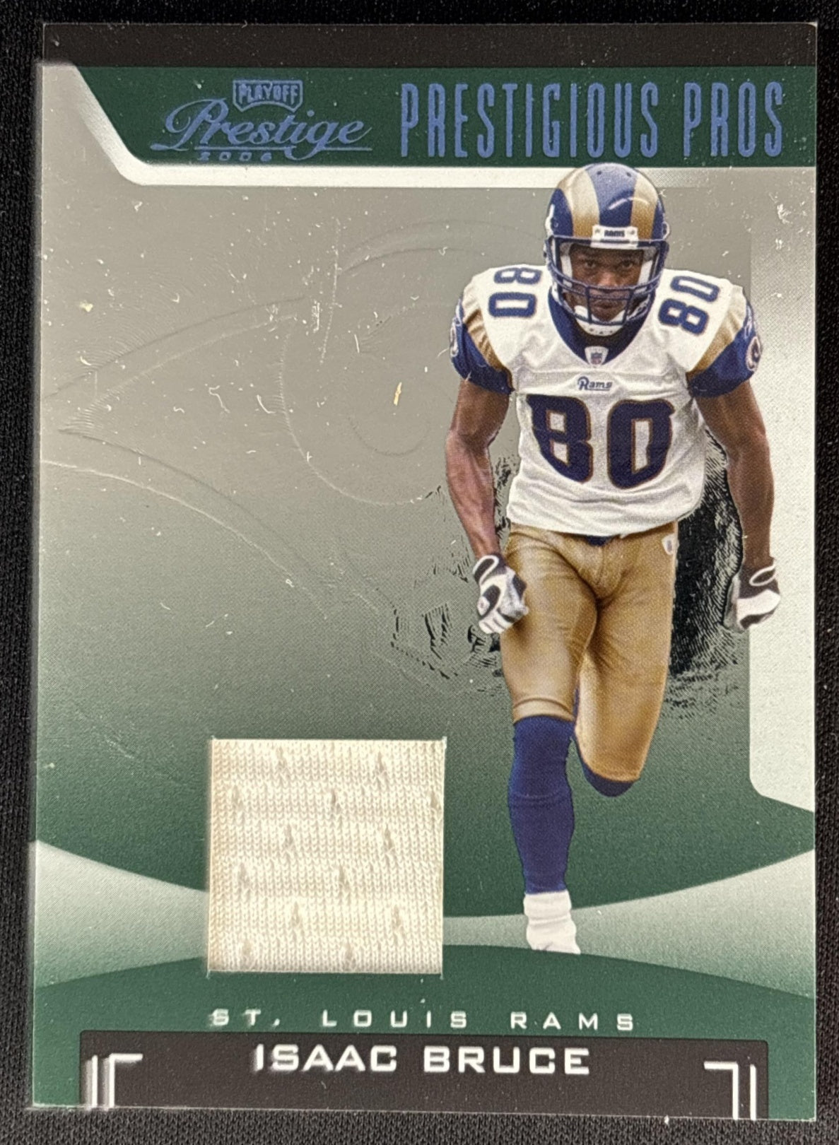 Isaac Bruce 2006 Playoff Prestige Prestigious Pros Jerseys Green /100 Rams Sports Trading Card