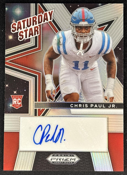 Chris Paul Jr. 2025 Prizm Draft Picks Saturday Star Signatures Silver Rebels Front