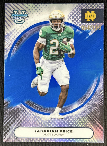 Jadarian Price 2025 Bowman Best University Blue Refractor /150 Fighting Irish