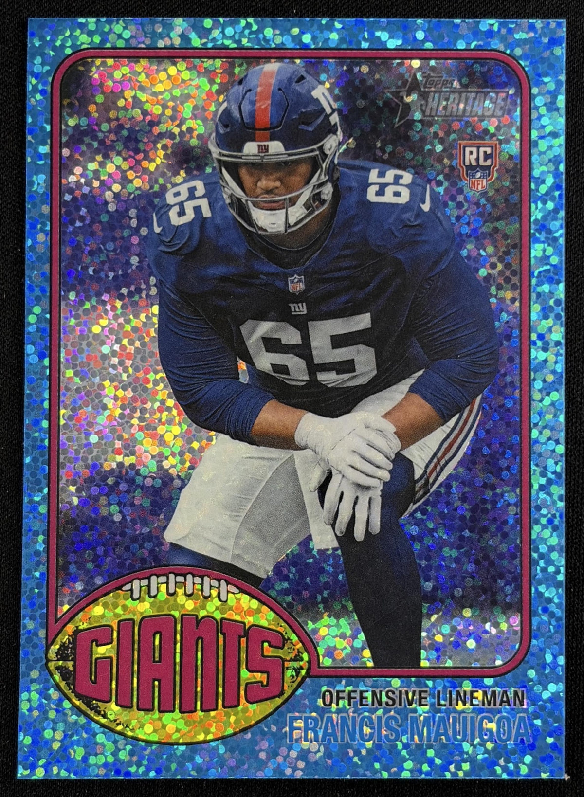 Francis Mauigoa 2026 Topps Heritage Chrome Aqua Sparkle Giants Sports Trading Card