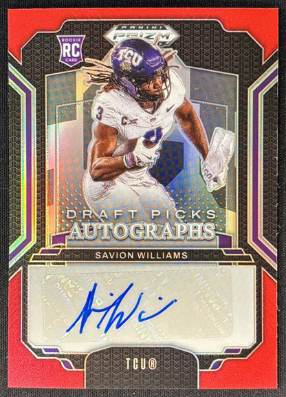 Savion Williams 2025 Prizm Draft Picks Auto Red /399 Horned Frogs front | Wayne Collection
