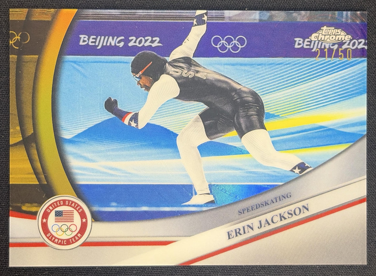 Erin Jackson 2026 Topps Chrome U.S. Winter Olympic and Paralympic Hopefuls Gold Refractor /50 USA Sports Trading Card