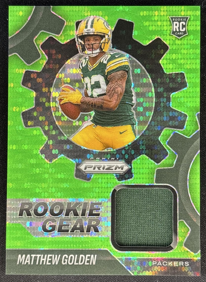 Matthew Golden 2025 Panini Prizm Rookie Gear Neon Green Pulsar Packers front