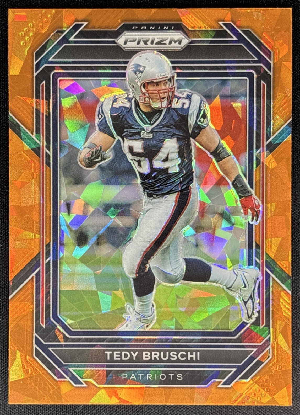 Tedy Bruschi 2022 Panini Prizm Orange Ice Patriots front