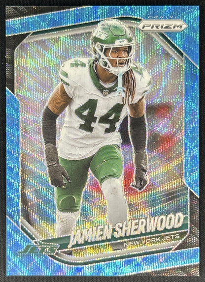 Jamien Sherwood 2025 Panini Prizm Blue Wave /230 Jets front