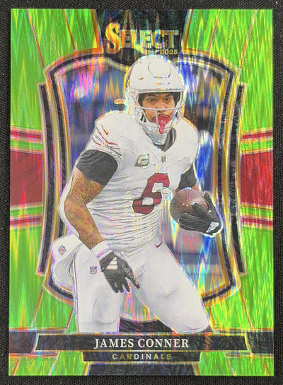 James Conner 2025 Panini Select Premier Level Neon Green Prizm Shock /699 Cardinals Sports Trading Card