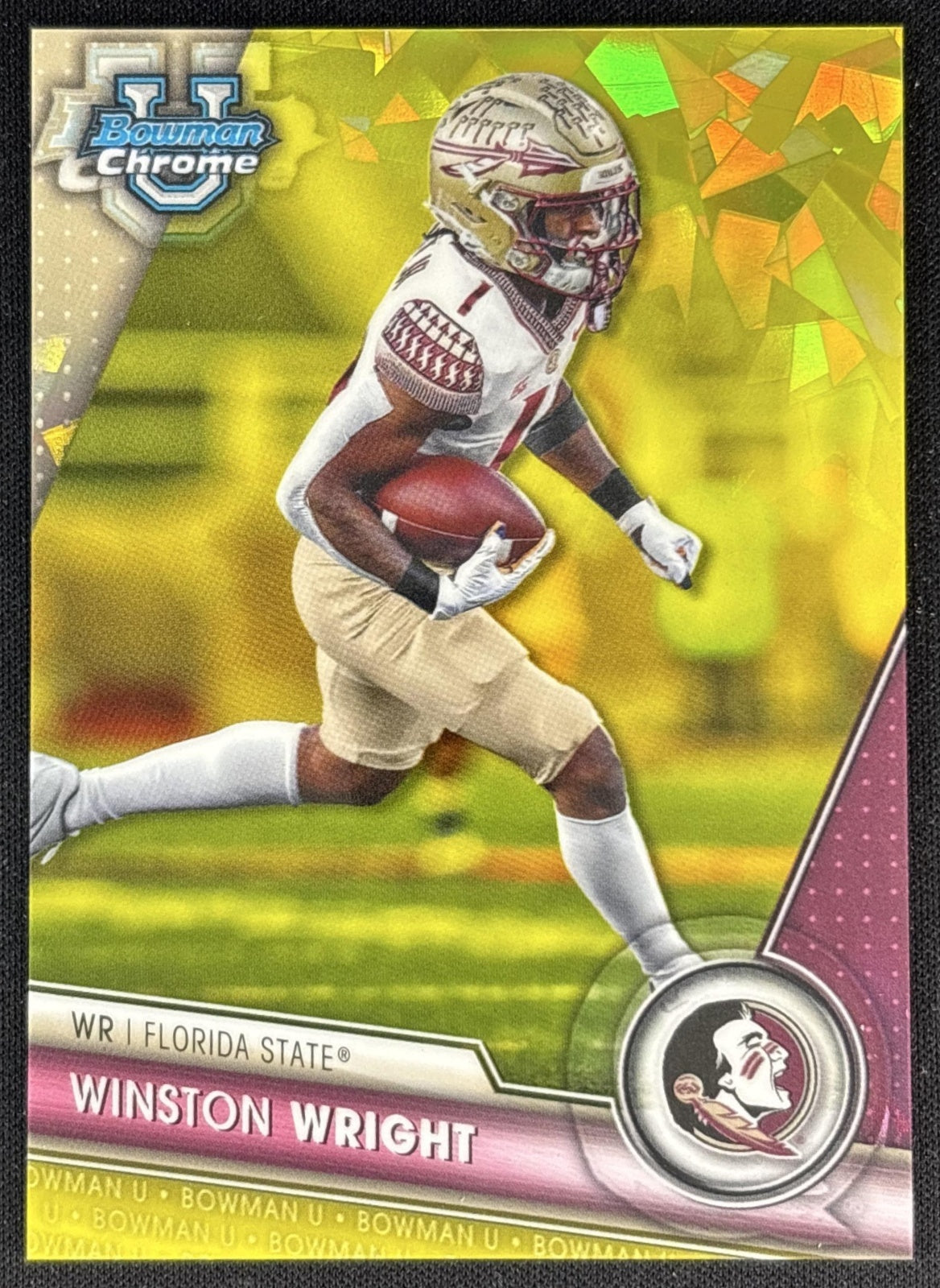 Winston Wright 2023 Bowman University Chrome Sapphire Yellow /75 Seminoles front