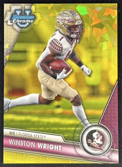 Winston Wright 2023 Bowman University Chrome Sapphire Yellow /75 Seminoles front