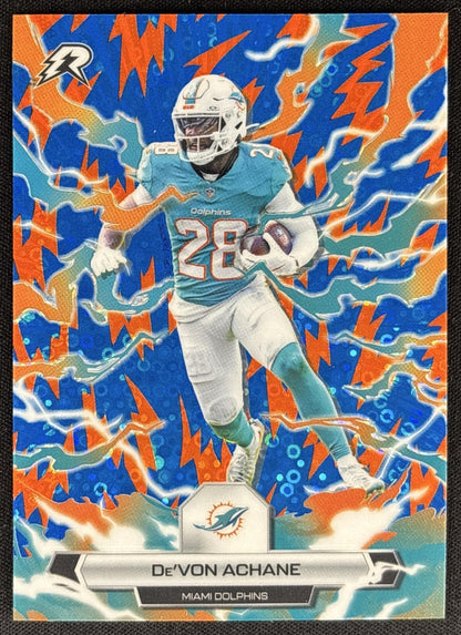De'Von Achane 2025 Topps Resurgence Blue and Orange Spark Refractor Dolphins