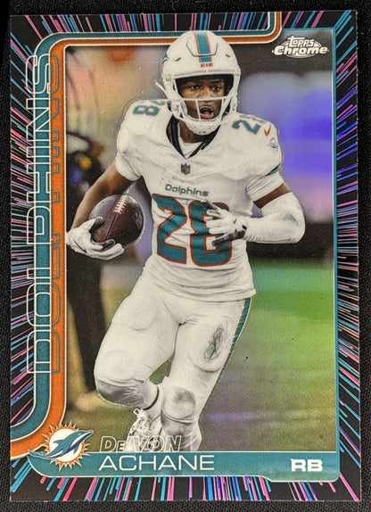 De'Von Achane 2025 Topps Chrome Neon Pulse Refractor Dolphins Sports Trading Card