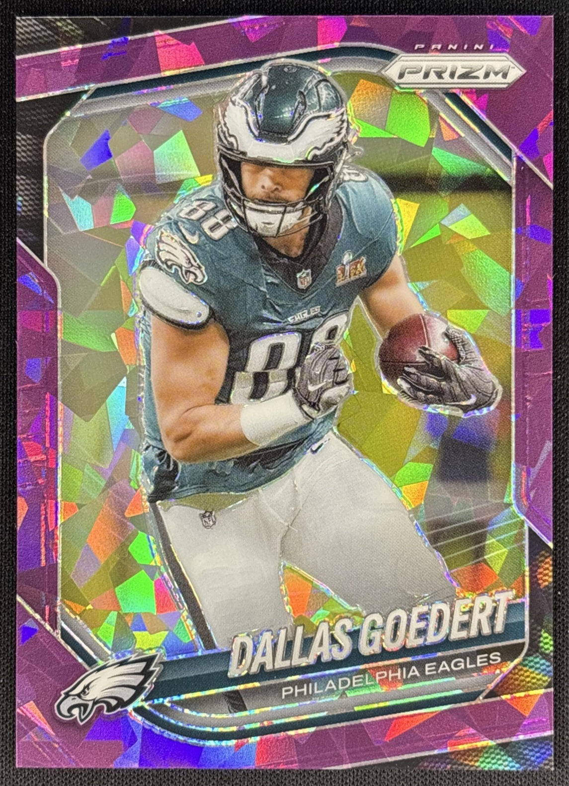 Dallas Goedert 2025 Panini Prizm Purple Ice /225 Eagles Sports Trading Card