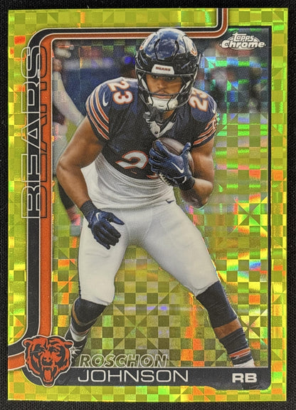 Roschon Johnson 2025 Topps Chrome Lime Green X-Fractor Bears front