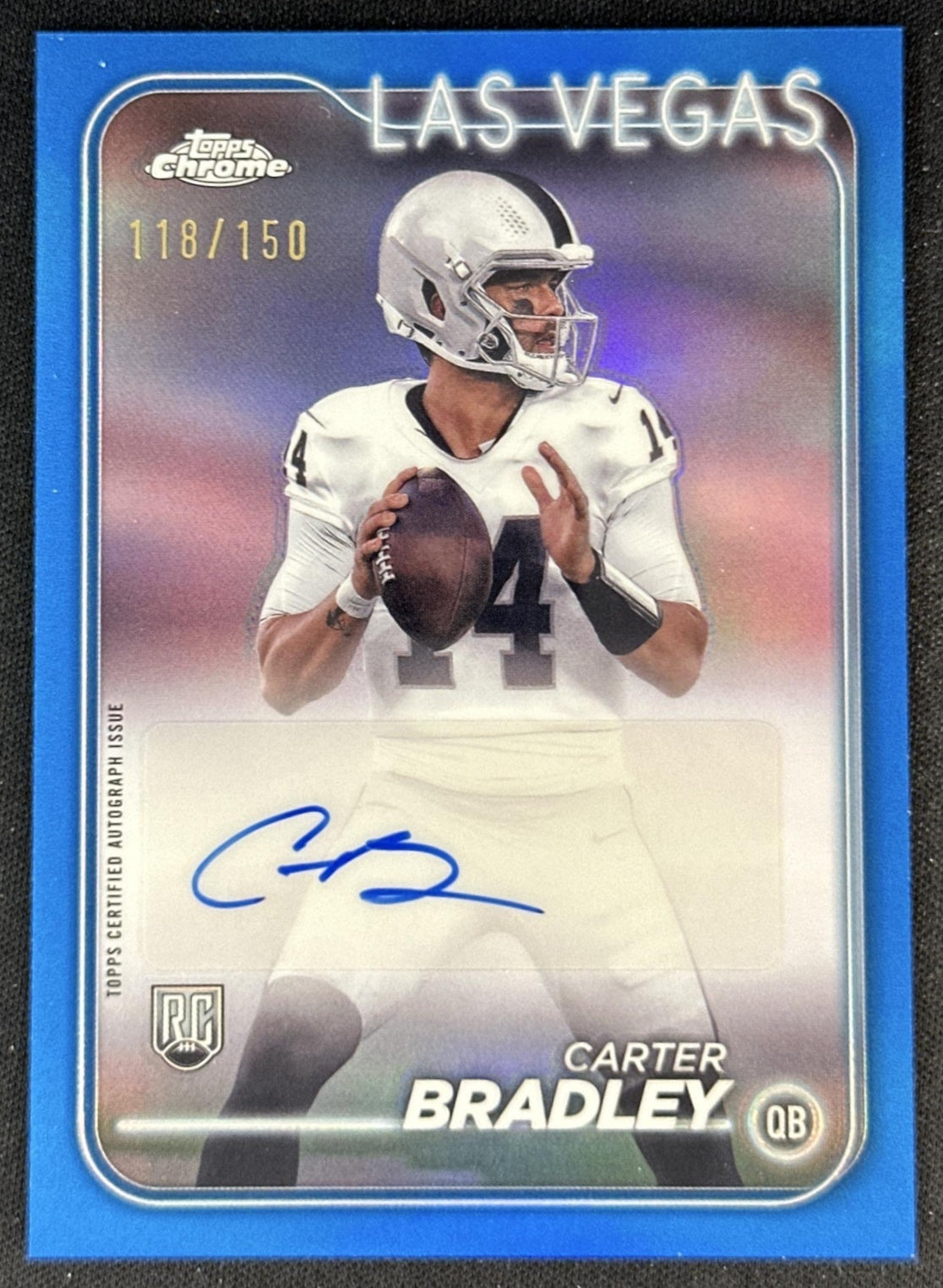 Carter Bradley 2024 Topps Chrome Rookie Auto Blue Refractor /150 Raiders