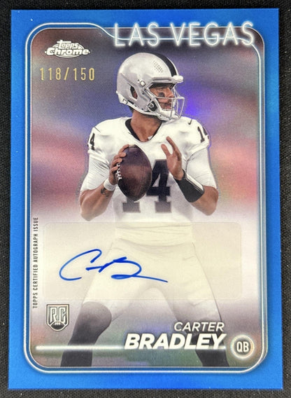 Carter Bradley 2024 Topps Chrome Rookie Auto Blue Refractor /150 Raiders
