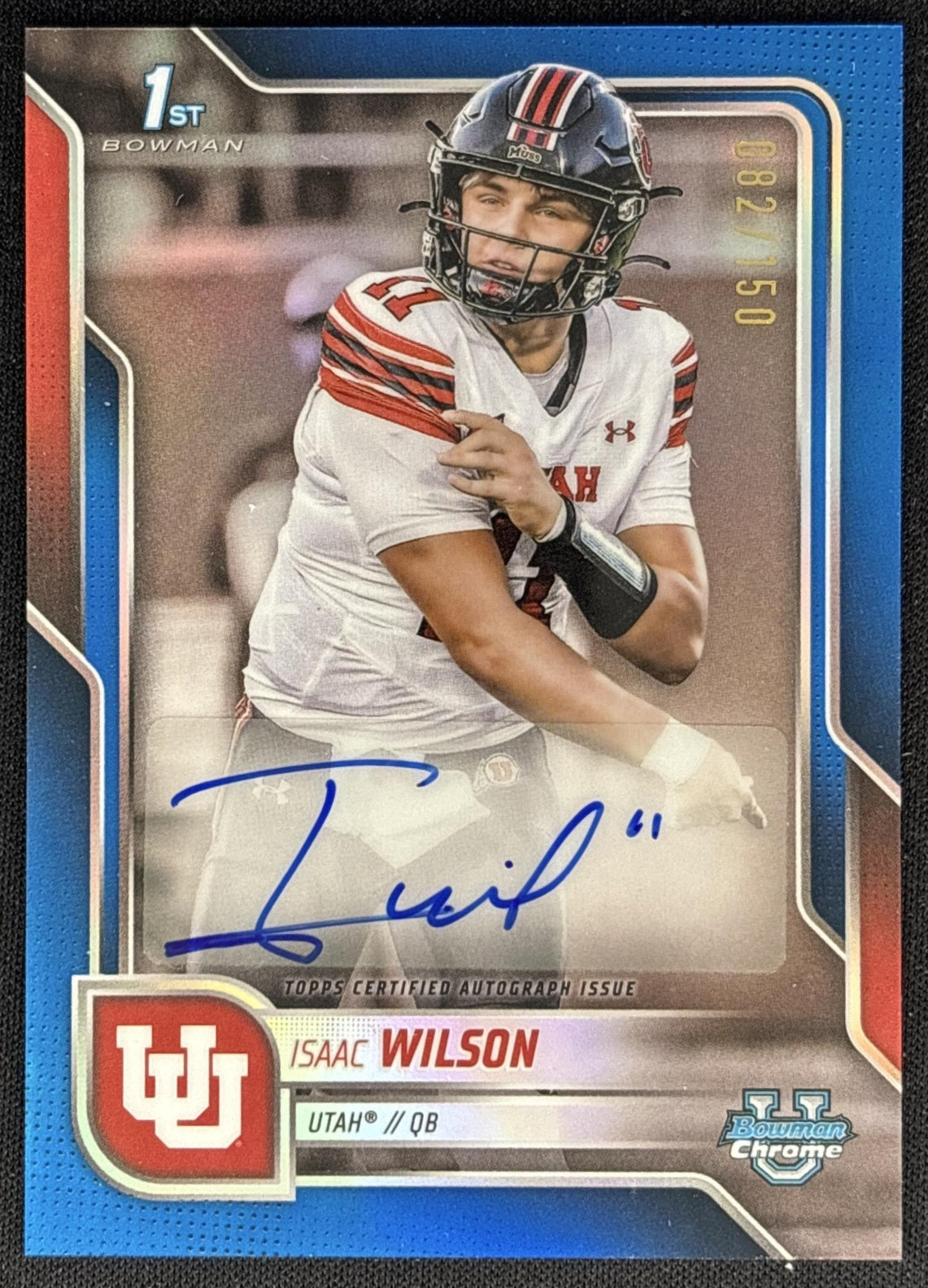 Isaac Wilson 2025 Chrome University Prospect Auto Blue Refractor /150 Utes