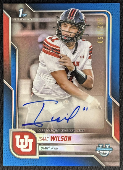 Isaac Wilson 2025 Chrome University Prospect Auto Blue Refractor /150 Utes