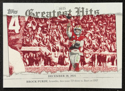 Brock Purdy 2026 Topps 2025 Greatest Hits 49ers front