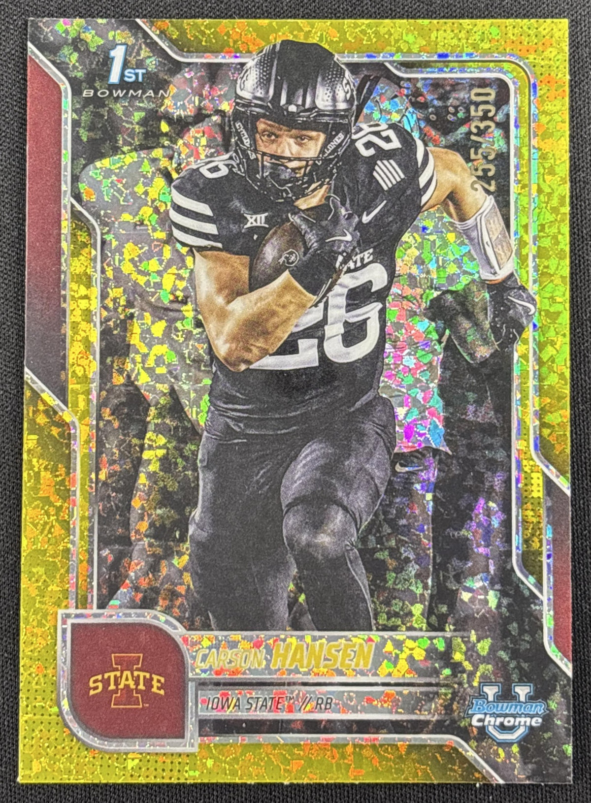 Carson Hansen 2025 Bowman Chrome University Prospects Yellow Mini-Diamond Refractor /350 Cyclones
