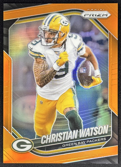 Christian Watson 2025 Panini Prizm Orange /249 Packers Sports Trading Card