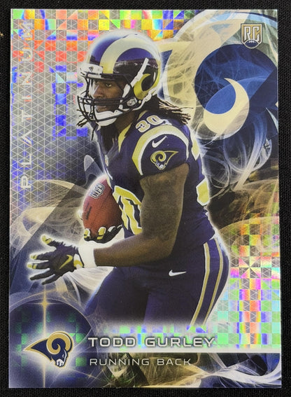 Front of Todd Gurley 2015 Topps Platinum Rookie XFractors Rams sports trading card