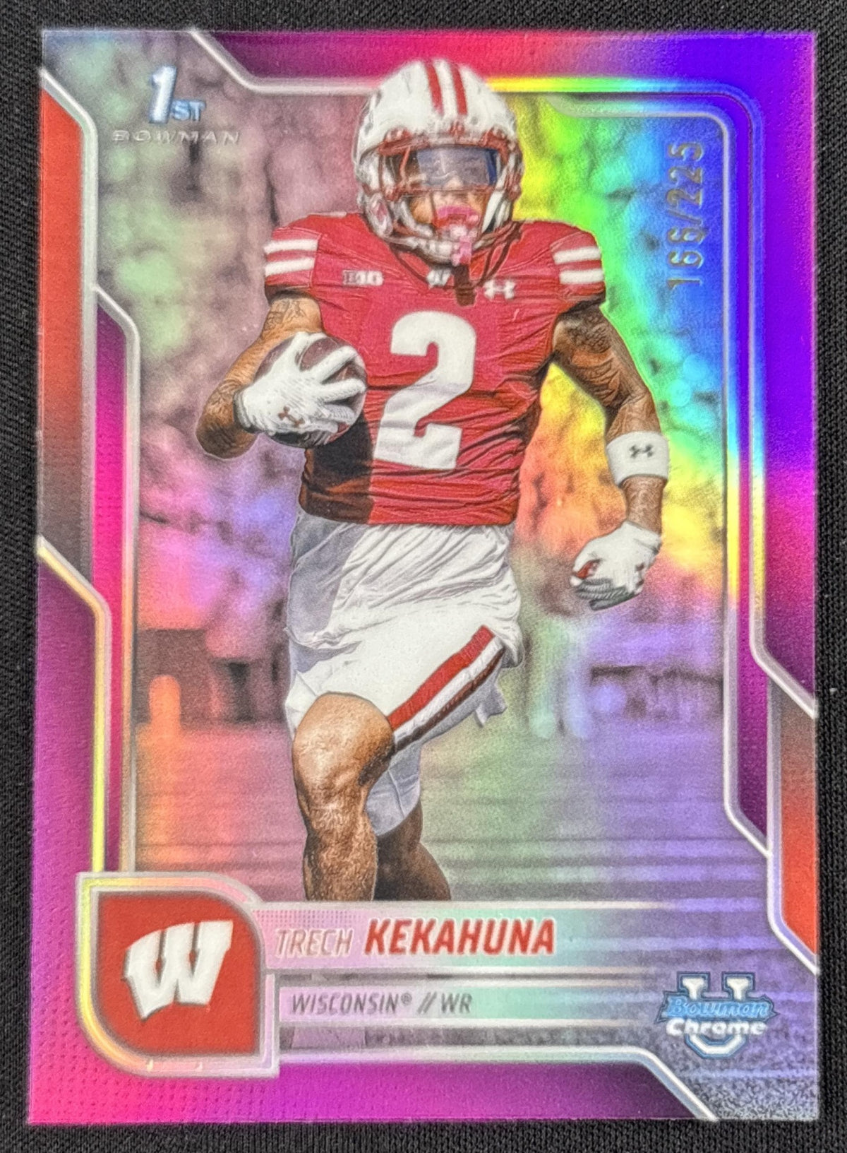 Trech Kekahuna 2025 Bowman Chrome University Prospects Fuchsia Refractor /225 Badgers