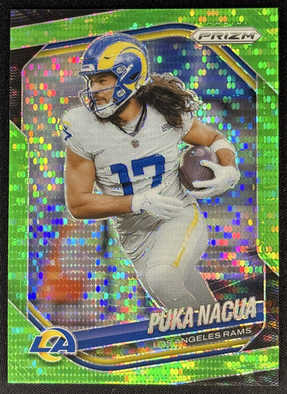 Puka Nacua 2025 Panini Prizm Neon Green Pulsar Rams