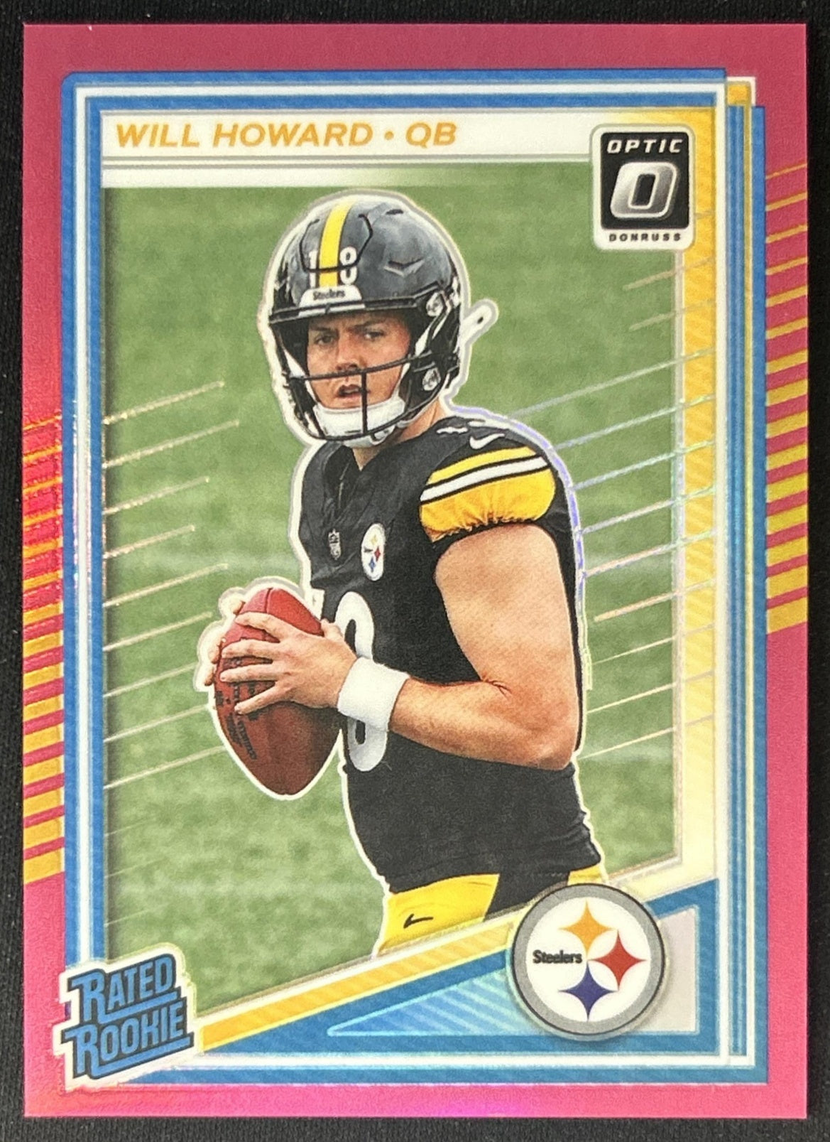 Will Howard 2025 Panini Donruss Optic Rated Rookie Pink Prizm Steelers front